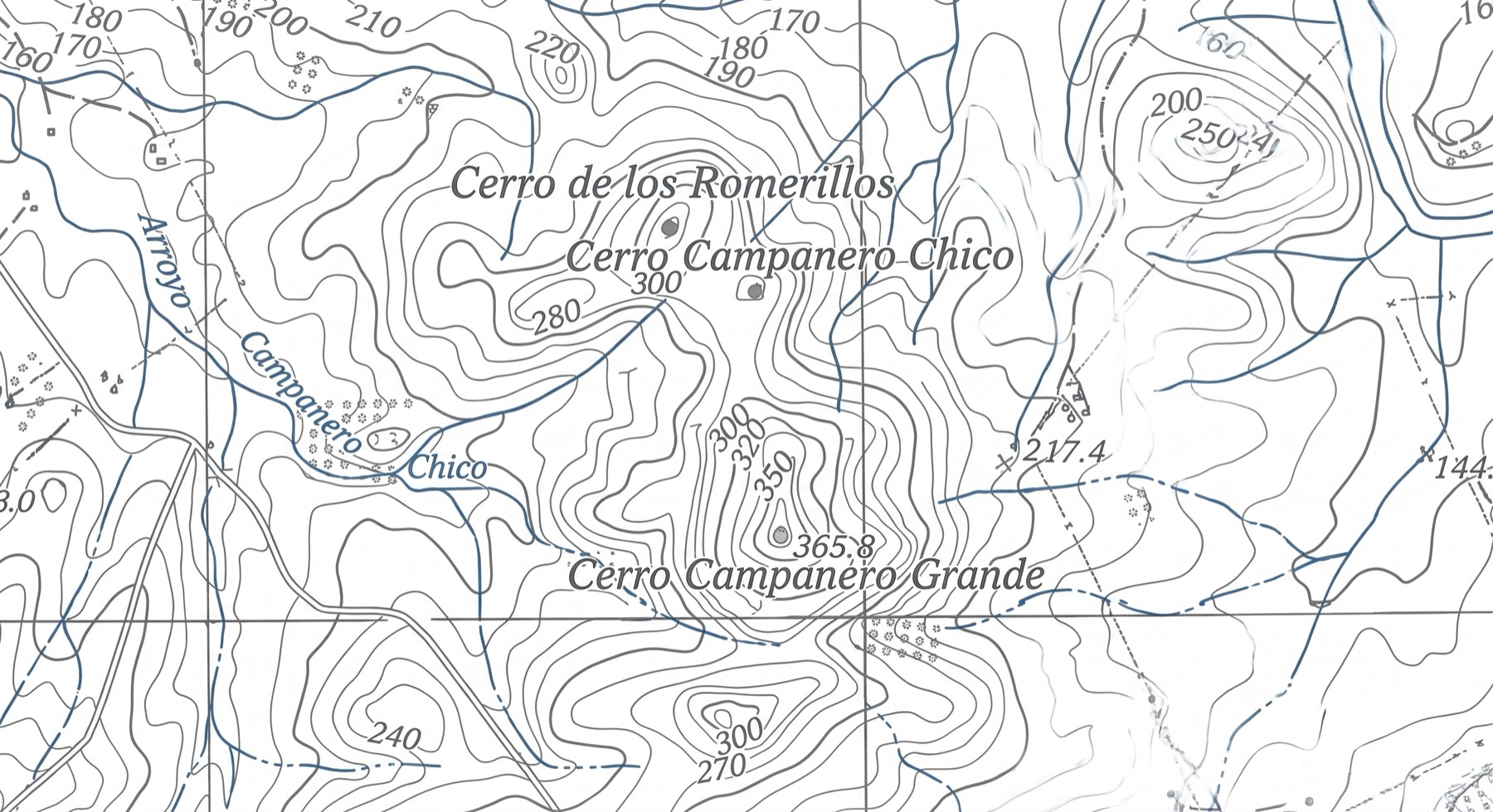 Carta topográfica de la zona de los cerros Campanero (redibujo con IA)